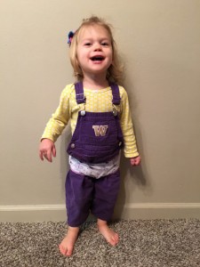 This little super hero is a Husky fan for life.  Her innate intellignece is operating at optimum so she can root on the Huskies for 60, 70, 80 years and beyond!  SuperBelle!