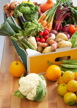Box of fruits and vegetables
